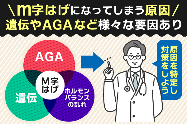 M字はげになってしまう主な原因3を説明した3要素の図